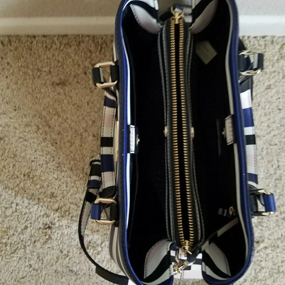 kate spade Navy, White & Light Pink Striped Satchel